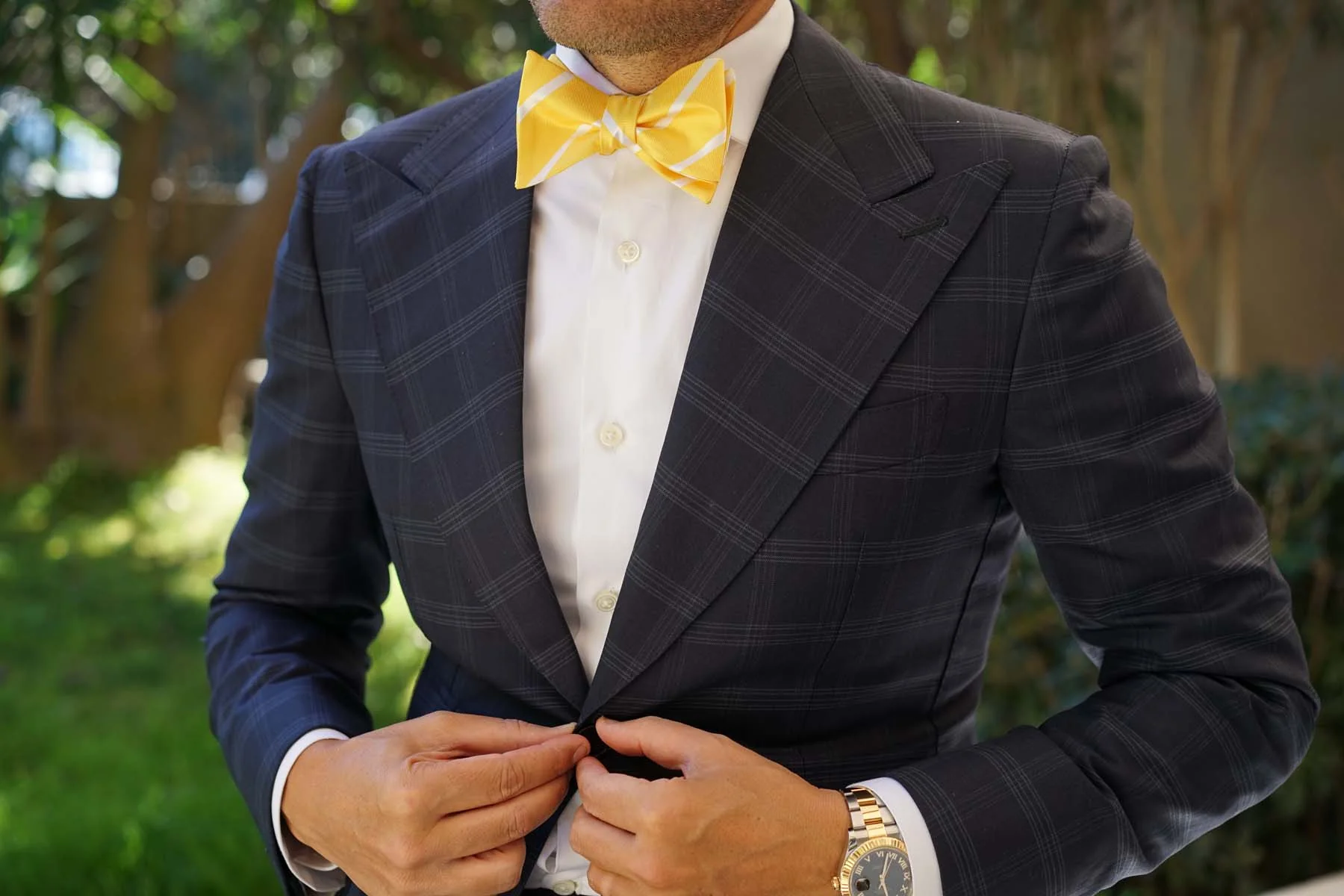 Yellow Striped Self Bow Tie - Image 4